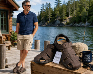 St. John’s Bay Mens 12M Brown Fisherman Sandals DRY+COOL Memory Foam NWT